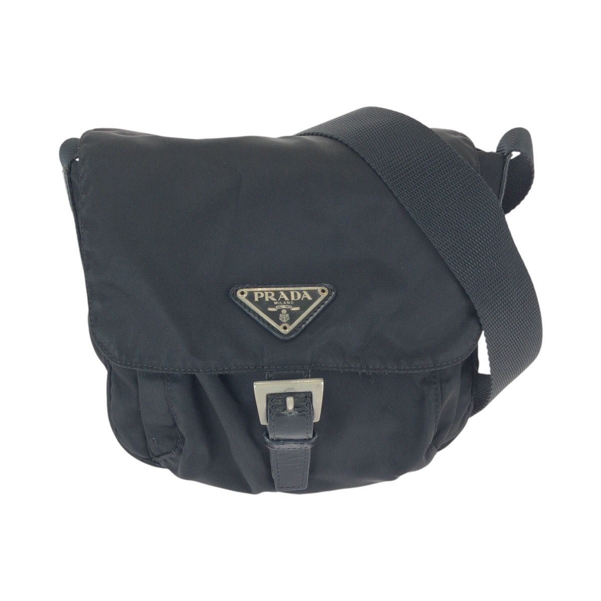Prada Tessuto Black Silver Nylon Leather Shoulder Bag