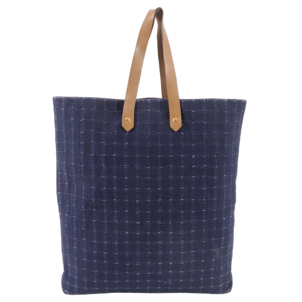 Hermes Amedaba GM Leather Canvas Tote Shoulder Navy