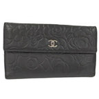 Chanel Camellia Bifold Wallet Leather Black