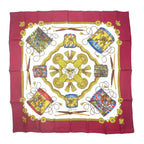 Hermes Re Tambour Carre 90 Silk White Multicolor Red Scarf