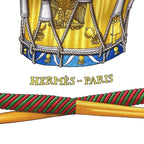 Hermes Re Tambour Carre 90 Silk White Multicolor Red Scarf — view 2