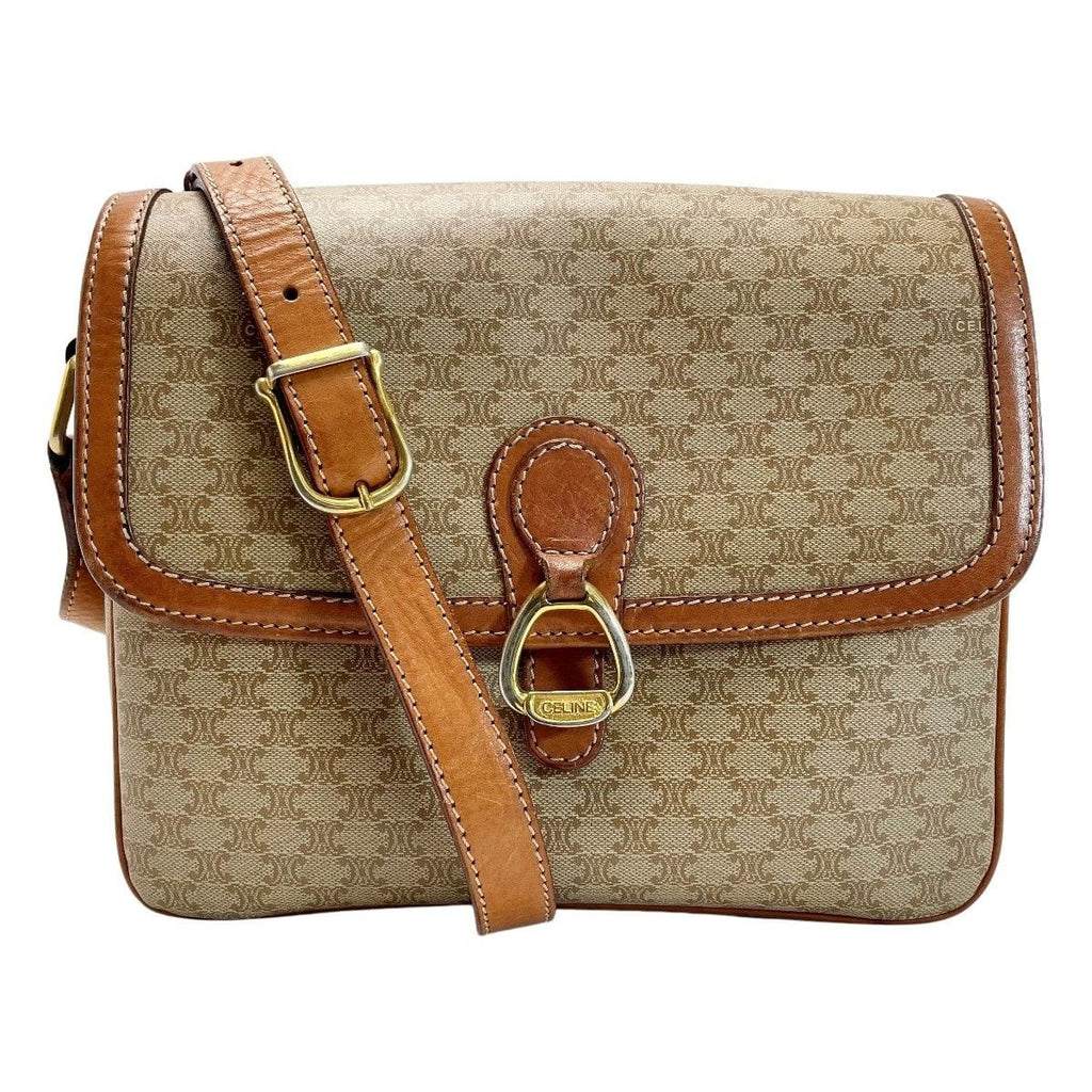 Celine Macadam Pattern Shoulder Bag Pochette Crossbody Gold Hardware