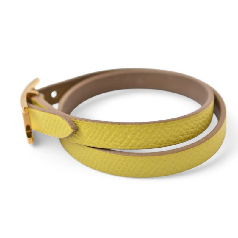Hermes Bangle Bracelet Leather Api 3-strand Yellow Soldes Souffle Vaux — view 2