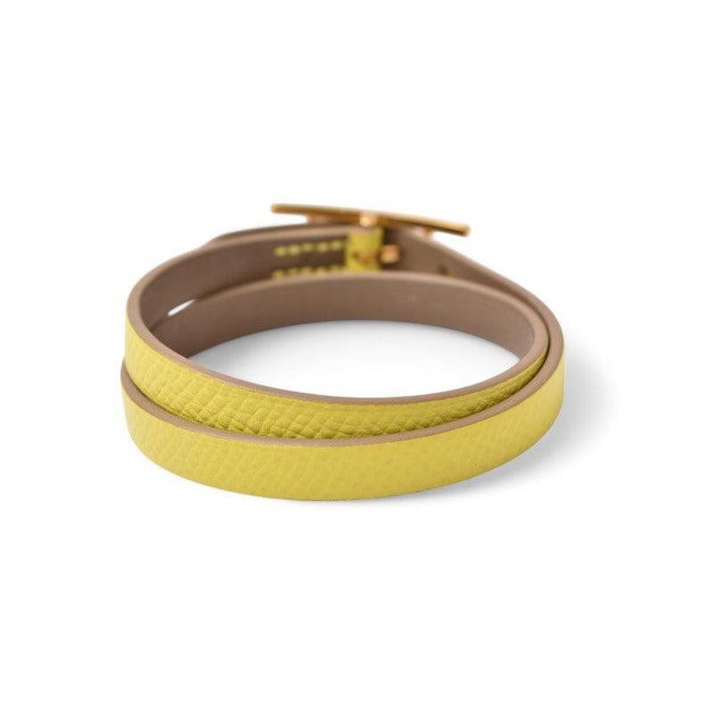 Hermes Bangle Bracelet Leather Api 3-strand Yellow Soldes Souffle Vaux — view 3