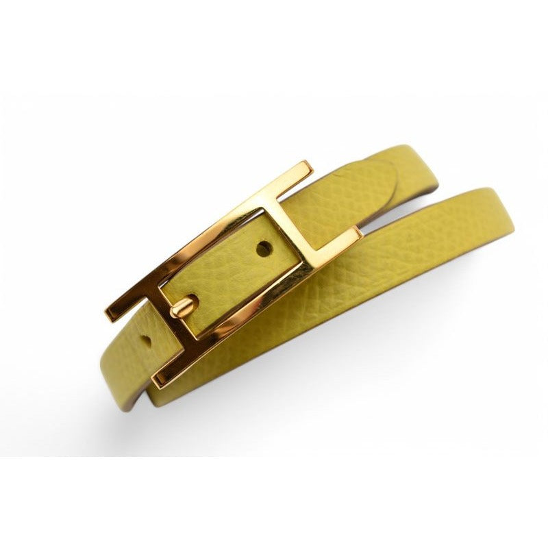 Hermes Bangle Bracelet Leather Api 3-strand Yellow Soldes Souffle Vaux — view 5