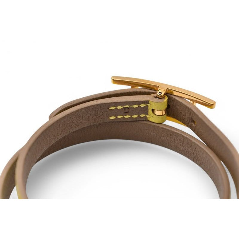 Hermes Bangle Bracelet Leather Api 3-strand Yellow Soldes Souffle Vaux — view 6