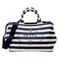 Prada Canapa B2642 B Navy Ivory Tote Canvas