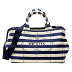 Prada Canapa B2642 B Navy Ivory Tote Canvas