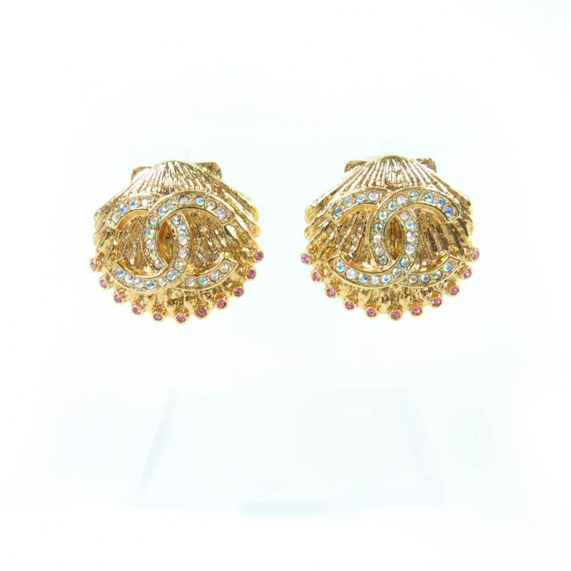 Chanel G23 C Coco Mark Shell Design Earrings With Rhinestones — view 2