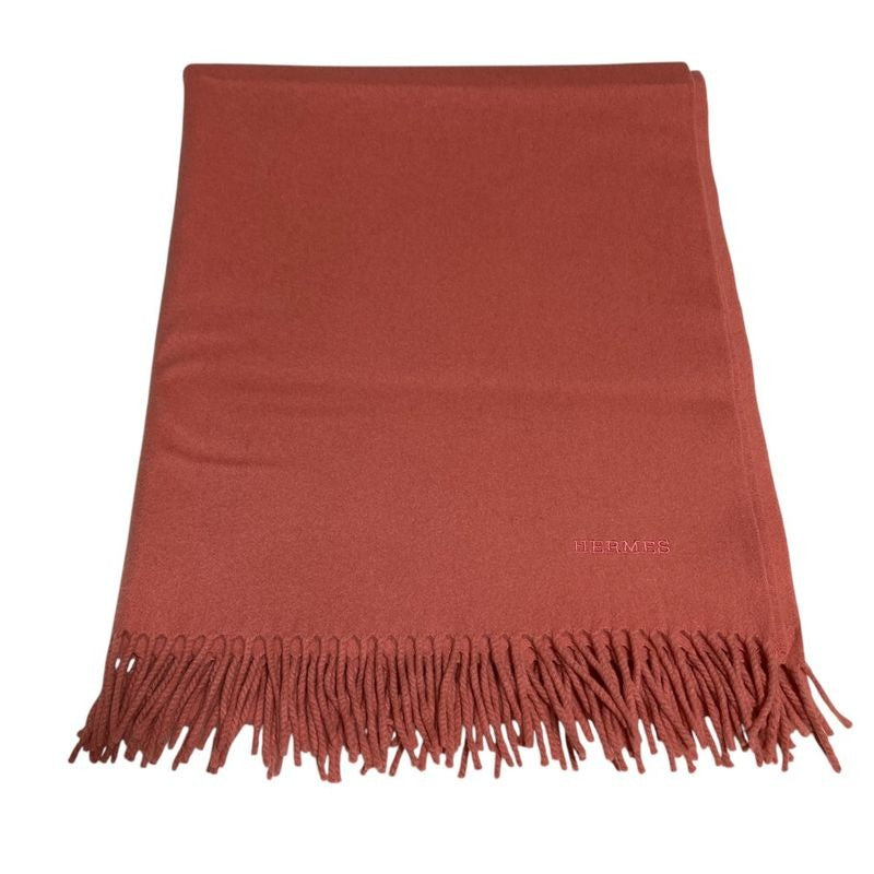 Hermes 100% Cashmere Logo Embroidery Large Scarf Pink Orange