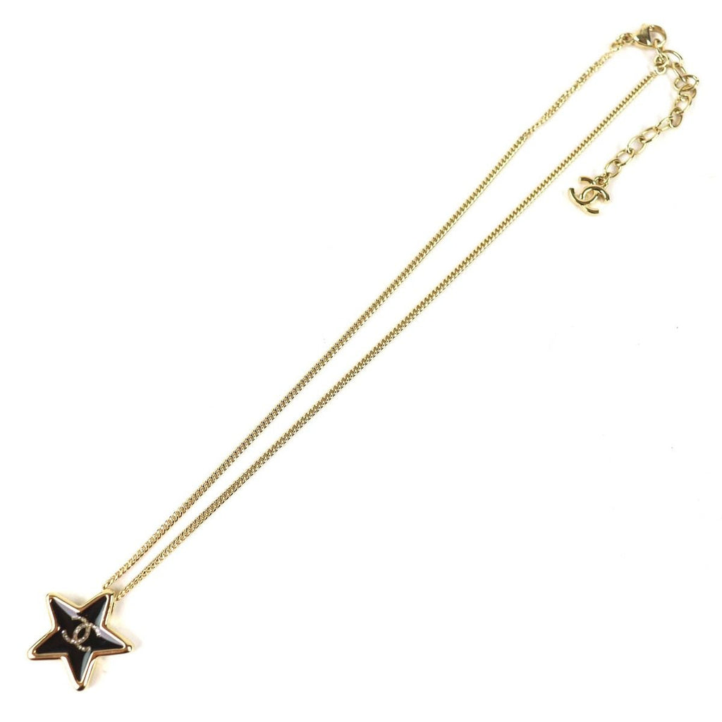 Chanel Crystal CC Logo Star Necklace Pendant Gold Black — view 4