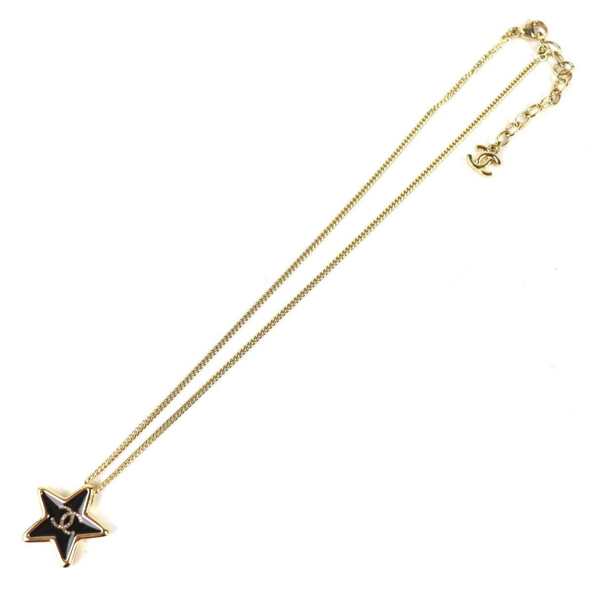 Chanel Crystal CC Logo Star Necklace Pendant Gold Black — view 4