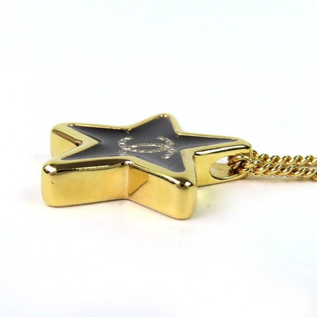 Chanel Crystal CC Logo Star Necklace Pendant Gold Black — view 5
