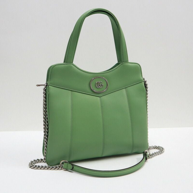 Gucci Petit GG 2-Way Handbag Leather Green Silver