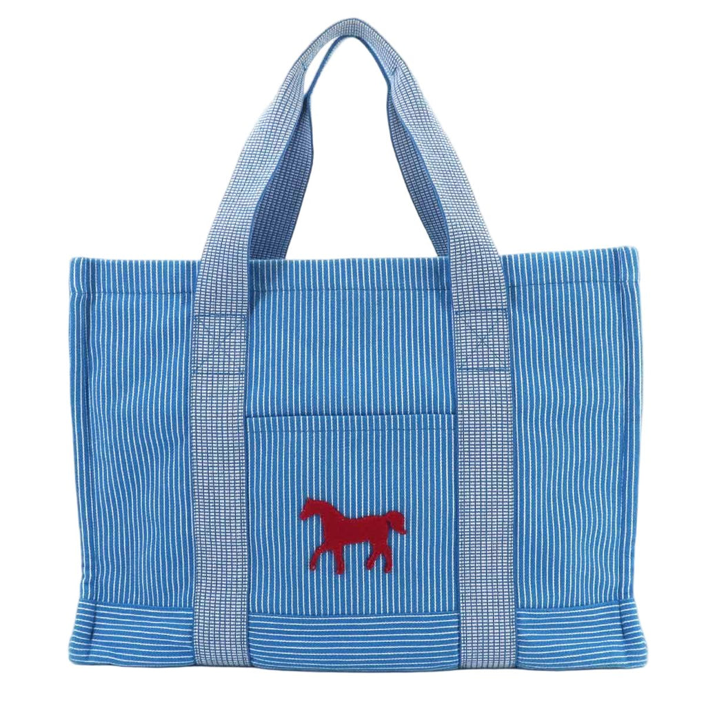 Hermes Caval Tote Cotton Canvas Blue Horse Cheval