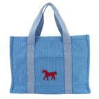 Hermes Caval Tote Cotton Canvas Blue Horse Cheval