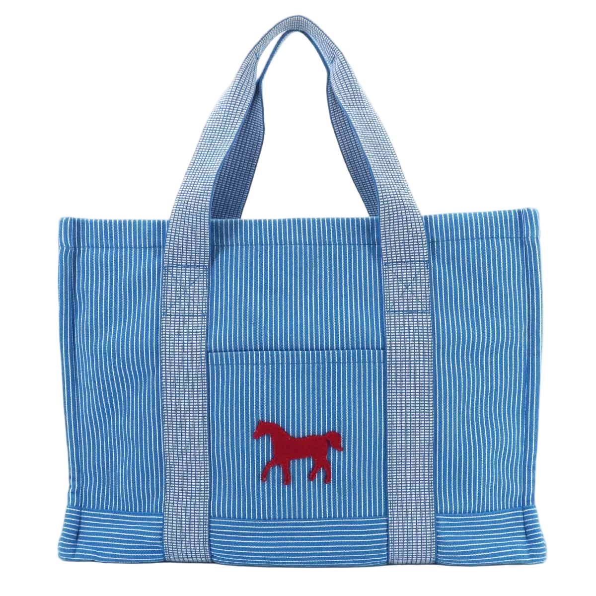Hermes Caval Tote Cotton Canvas Blue Horse Cheval