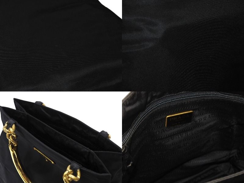 Prada Handbag Triangle Logo Nylon Gold Black — view 7