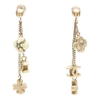 Chanel Gold CC Logo Clover Chain Pearce Earrings