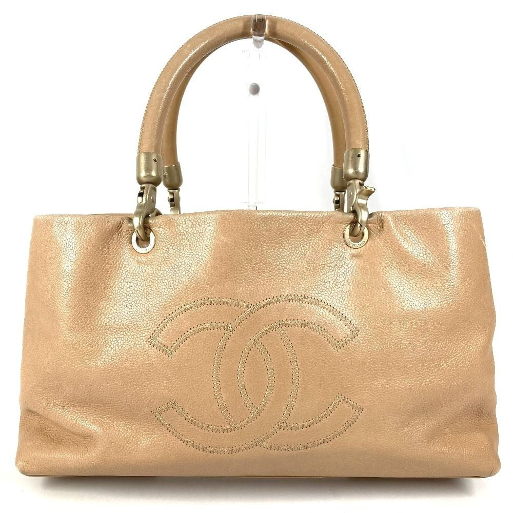 Chanel Shoulder Bag CC Logo Caviar Leather Beige
