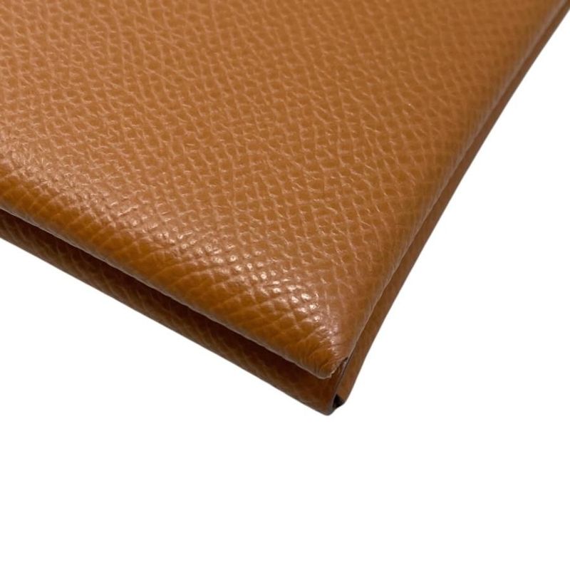 Hermes Card Case Coin Calvi Duo Engraved B Gold Brown Silver Hardware — view 5