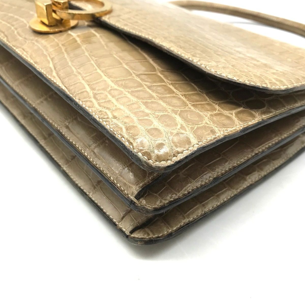 Hermes Ring de Porosus Croco Hand Bag Beige — view 6