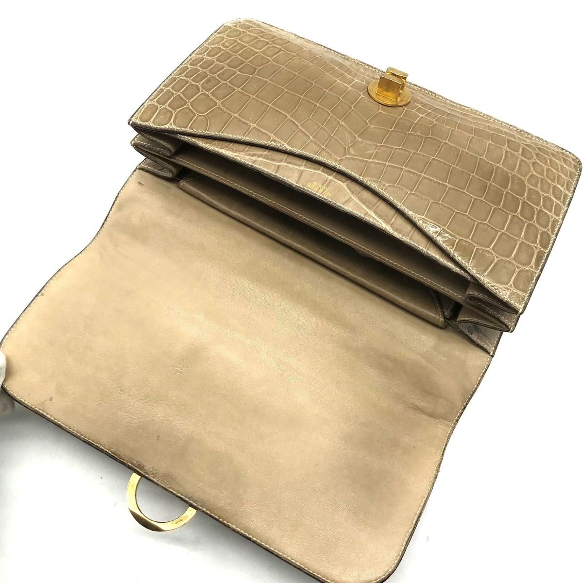 Hermes Ring de Porosus Croco Hand Bag Beige — view 8