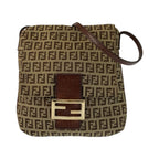 Fendi Zucchino Brown Gold Canvas Leather Shoulder Bag Pochette