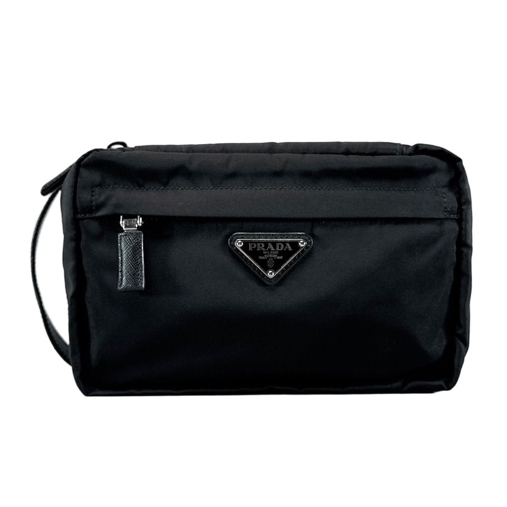 Prada Triangle Logo Clutch Travel Pouch Nylon