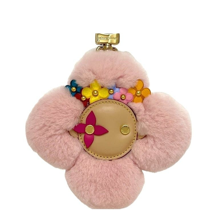 Louis Vuitton Bag Charm Vivienne Head Flower Crown Mink Vachetta Leather Pink