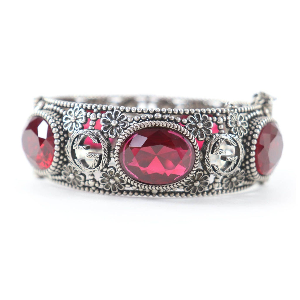 Gucci 925 Interlocking Flower Bangle with Colored Stones Silver Red 17 Total — view 3