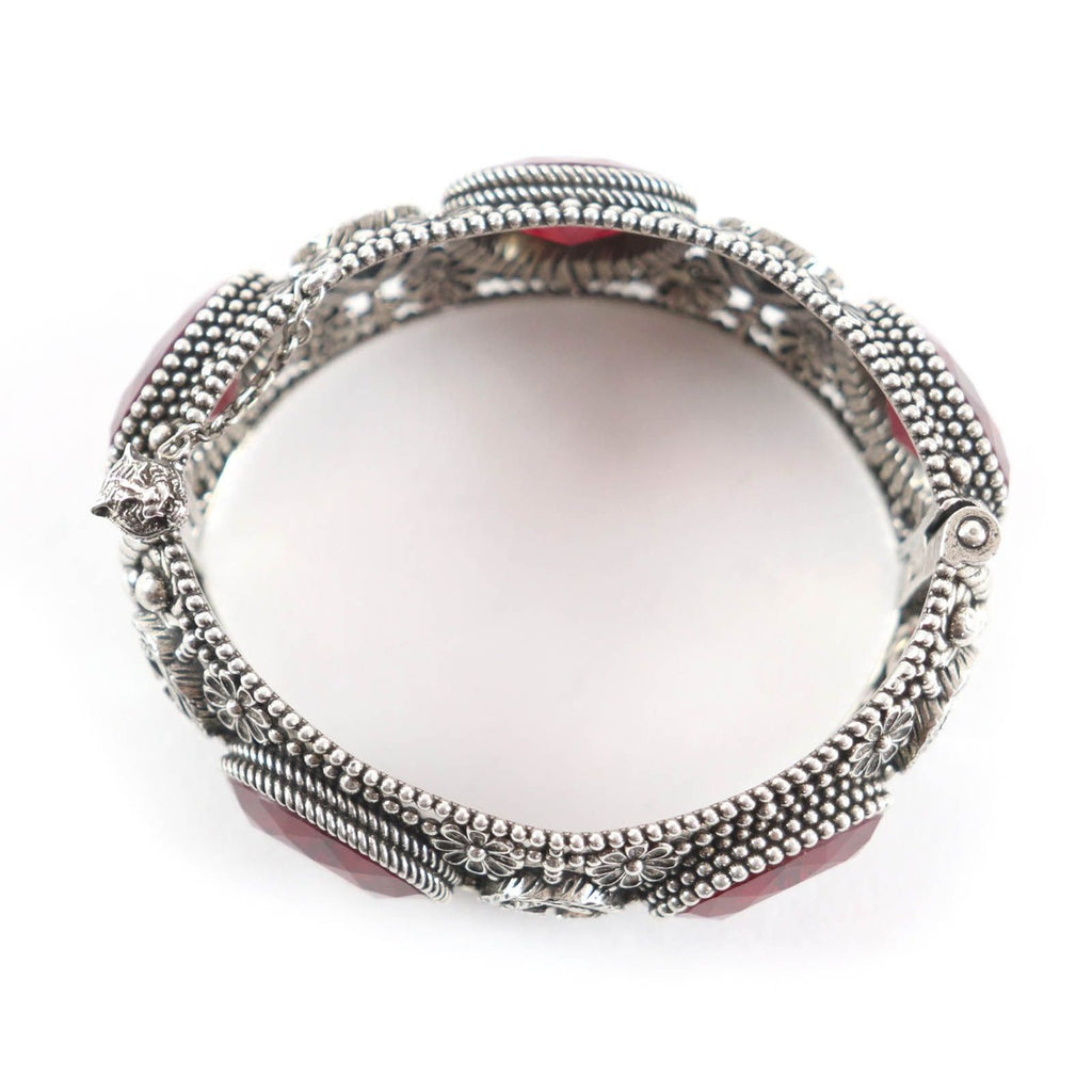 Gucci 925 Interlocking Flower Bangle with Colored Stones Silver Red 17 Total — view 4