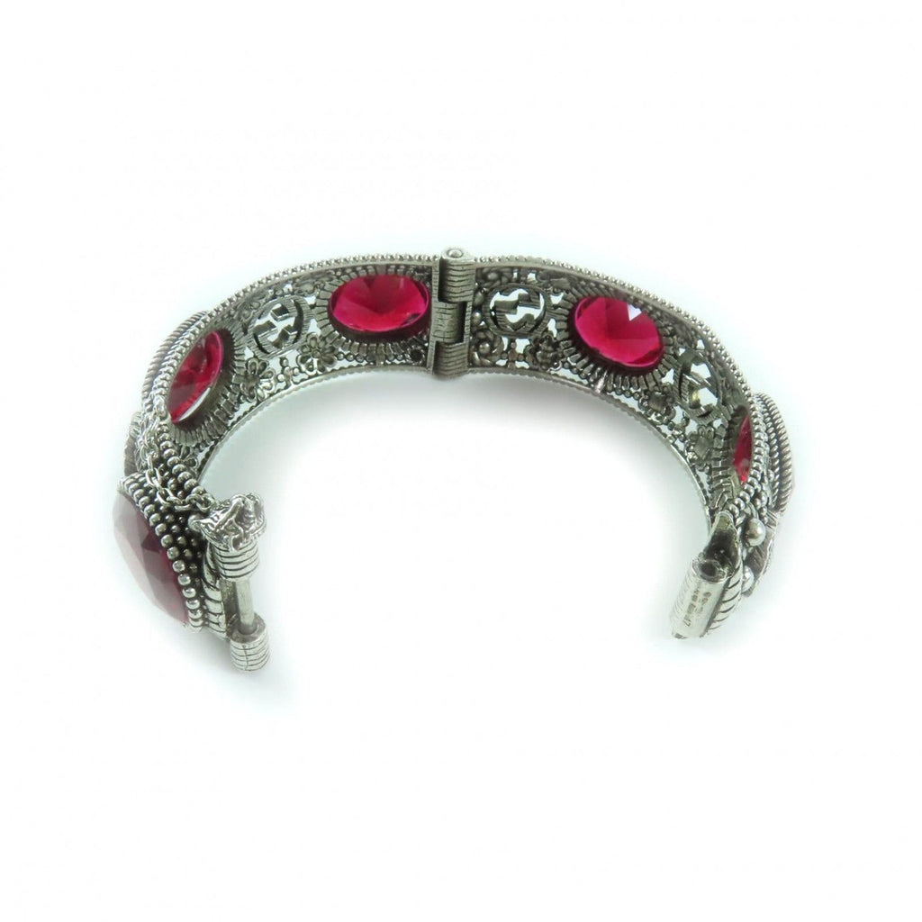 Gucci 925 Interlocking Flower Bangle with Colored Stones Silver Red 17 Total — view 5