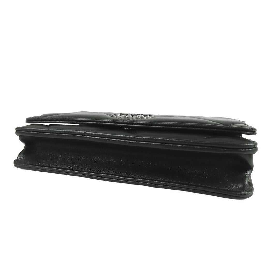 Chanel 19 Black Gold Silver Lambskin Quilted Wallet Pochette 2-Way Handbag Chain — view 3