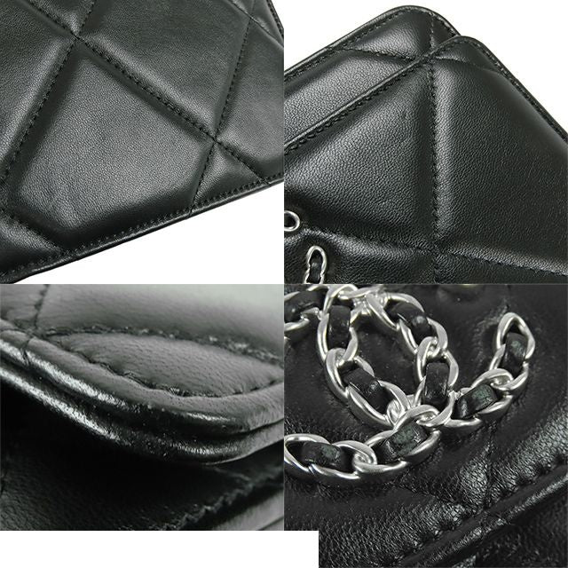 Chanel 19 Black Gold Silver Lambskin Quilted Wallet Pochette 2-Way Handbag Chain — view 7