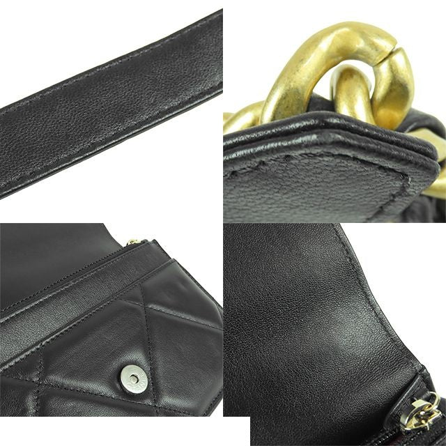 Chanel 19 Black Gold Silver Lambskin Quilted Wallet Pochette 2-Way Handbag Chain — view 8