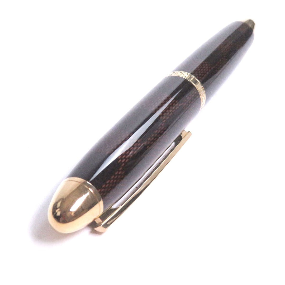 Louis Vuitton Grand Tour Damier Cap Type Ballpoint Pen Brown Gold Handwriting — view 2