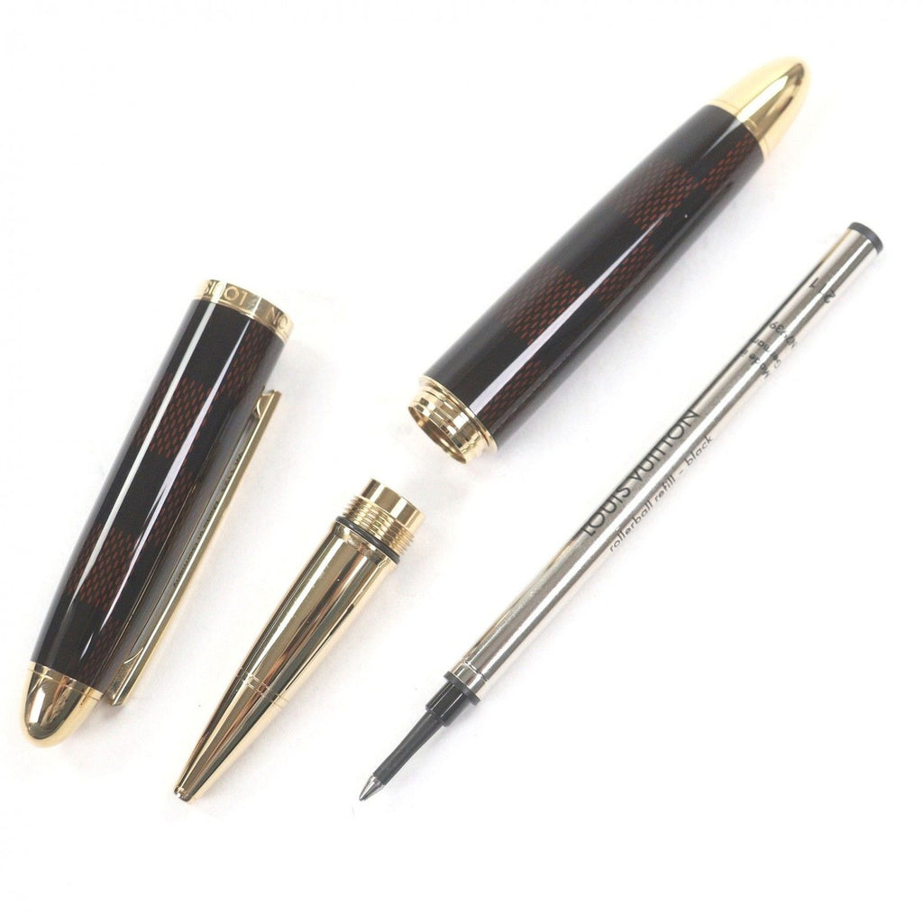 Louis Vuitton Grand Tour Damier Cap Type Ballpoint Pen Brown Gold Handwriting — view 3