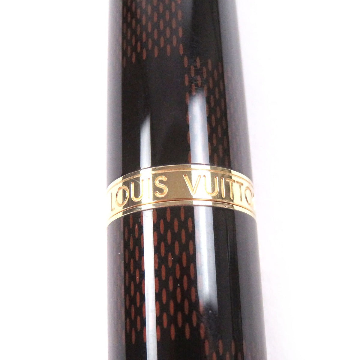 Louis Vuitton Grand Tour Damier Cap Type Ballpoint Pen Brown Gold Handwriting — view 5