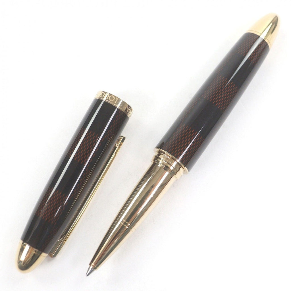 Louis Vuitton Grand Tour Damier Cap Type Ballpoint Pen Brown Gold Handwriting
