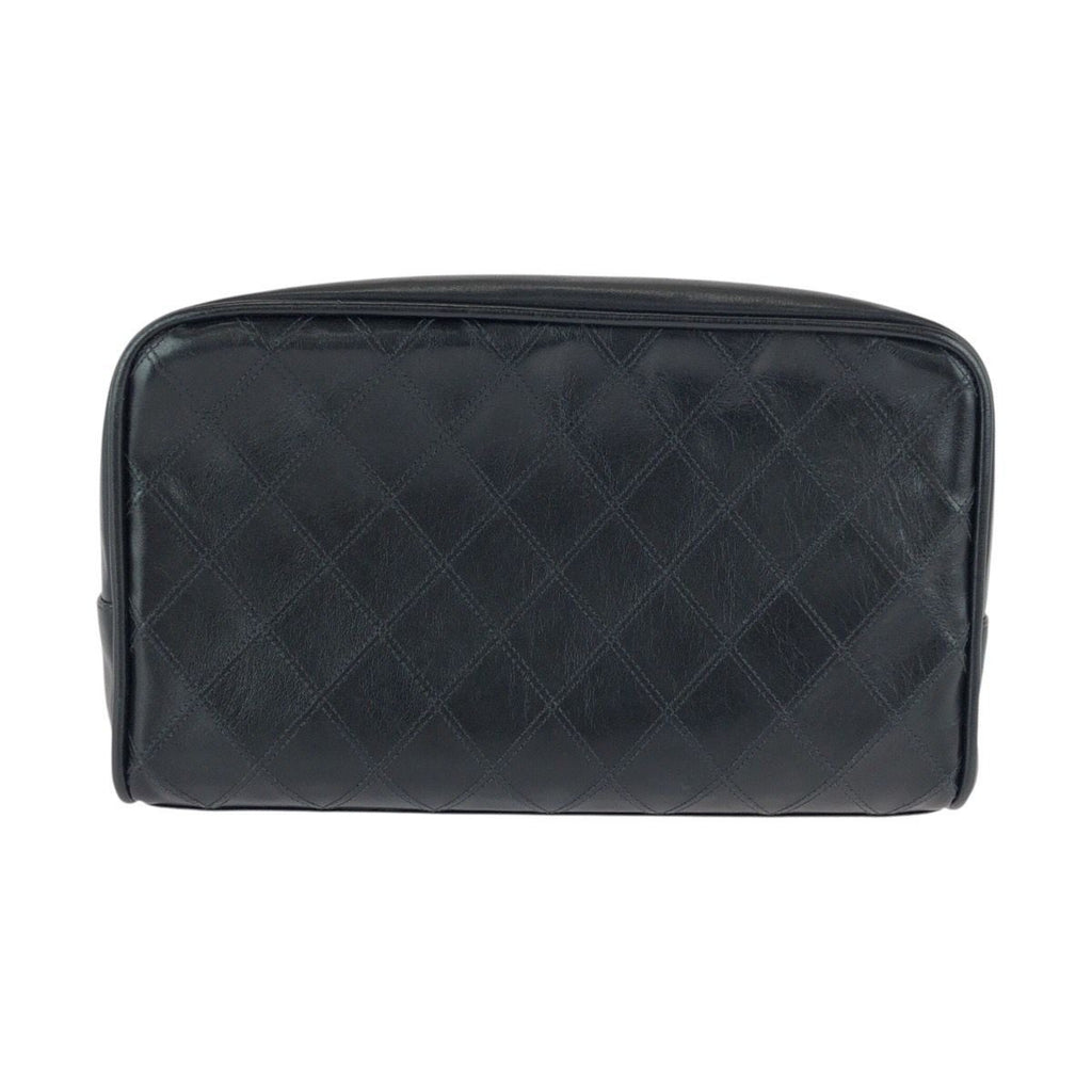 Chanel Bicolor CC Logo Makeup Pouch Black Gold Leather Clutch