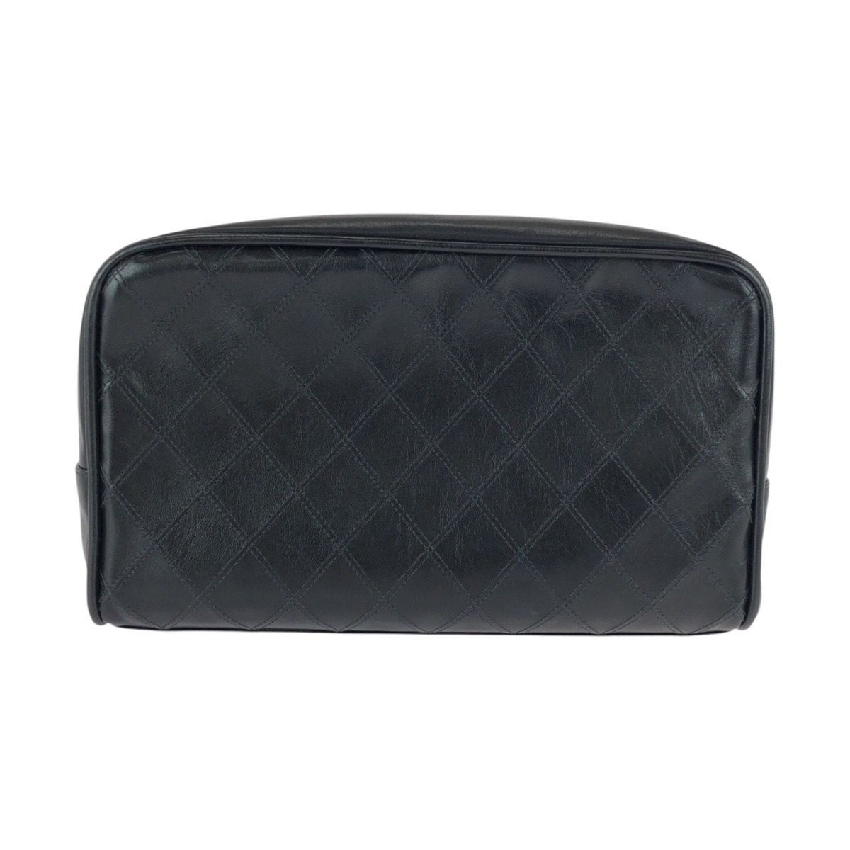 Chanel Bicolor CC Logo Makeup Pouch Black Gold Leather Clutch