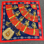 Hermes Scarf Carre 90 Cliquetis Ticking Sword Pattern Navy Red Gold Silk