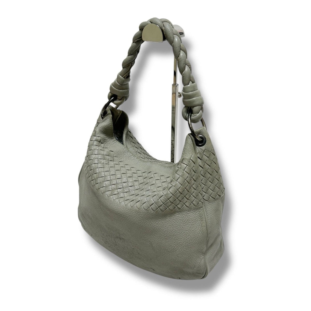 Bottega Veneta One Shoulder Bag Intrecciato Leather Light Gray Braided — view 3