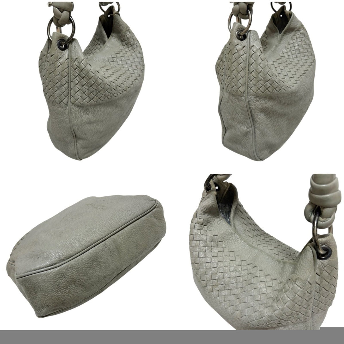 Bottega Veneta One Shoulder Bag Intrecciato Leather Light Gray Braided — view 4