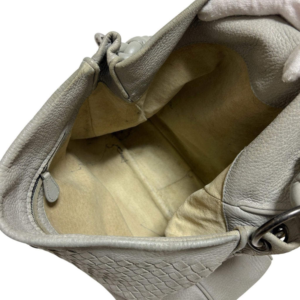 Bottega Veneta One Shoulder Bag Intrecciato Leather Light Gray Braided — view 7