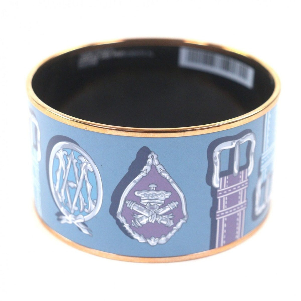Hermes Harnais Des Presidents XL Encres Enamel Bangle Breast Blue Gray Pink — view 2