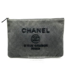 Chanel CC Logo Deauville Denim Sequin Clutch Gray Jeans — view 2