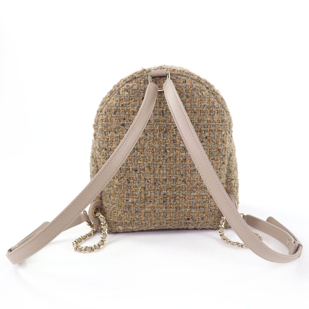 Chanel CC Logo Turnlock Quilted Tweed Chain Shoulder Leather Backpack — view 3