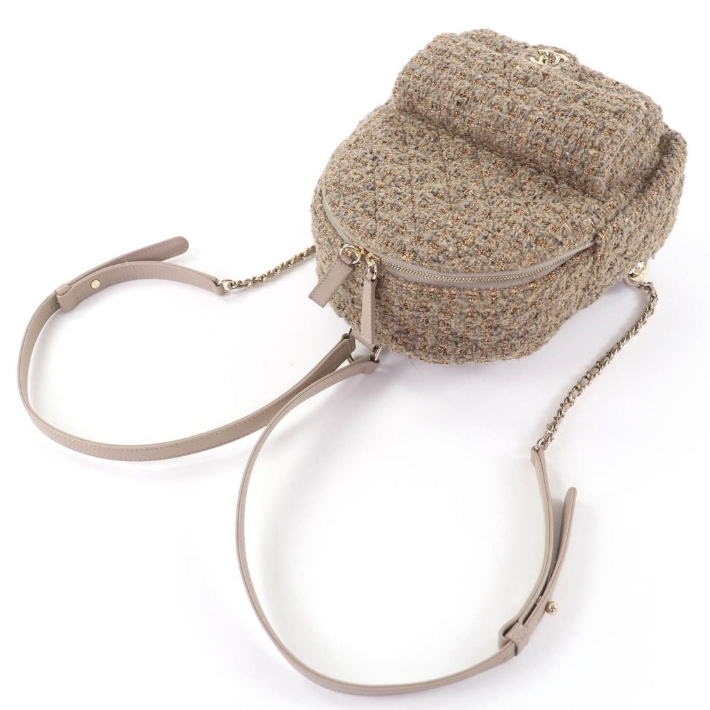 Chanel CC Logo Turnlock Quilted Tweed Chain Shoulder Leather Backpack — view 5
